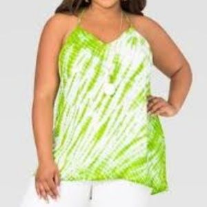 Lime Green White Tie Dye Swing Top Blouse